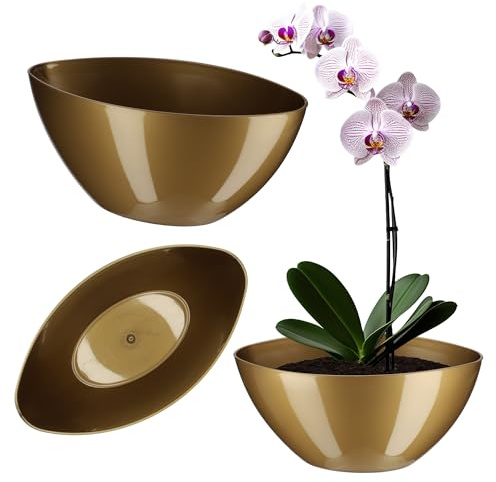 KADAX Blumentopf, ovaler Übertopf, Pflanztopf aus Kunststoff, Blumenübertopf, Deko, Pflanzkübel für Innen, Blumen, Pflanzen, Balkon, Blumenkübel, Pflanzgefäß, Moderne Form (30 x 14 cm, Gold)
