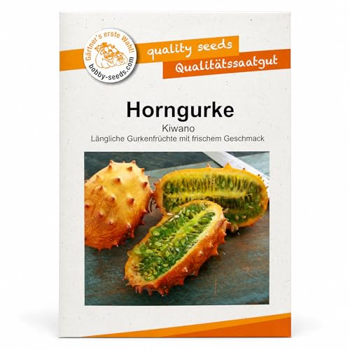 Bobby-Seeds Kiwano Horngurke Samen, ca. 10 Korn, exotische Zier- & Nutzgurke mit aromatischen Früchten, rankende Kletterpflanze für Garten & Gewächshaus