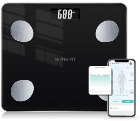 NUTRI FIT Bathroom Weighing Scale for Body Weight and Fat, Digital Smart Scale with Bluetooth, Body Composition Watchers with APP for BMI, Muscle, Weight Loss, Max 150kg/330lb
