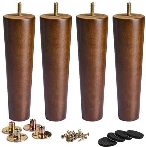 La Vane 20cm Massivholz Möbelfüße Walnuss konisch mit M8 Bolzen 4 Stück | Gummiholz mit matter Klarlack, 200+kg Belastbarkeit, inkl Pads & Hardware, Einfache DIY Montage für Sofa/Bett/Schrank/Tisch