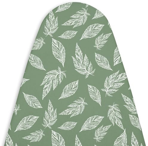 Encasa XO Ersatzbügeltischbezug mit 3 mm Filzpolsterung, Kordelverstärkung (passend für Standard Wide Bügeltische von 125x46 cm) Wärmereflektierend, Bedruckt - Big Leaves Green