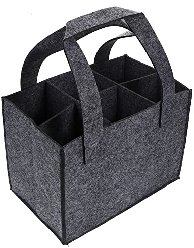 Cabilock 6 Bottle Wine Carrier Tote Bag Felt Wine Bag Portable Bottle Holder for Travel Picnic Party Storage 9.8X7X6.3 Inches