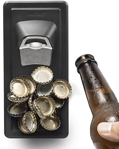 TOOLETRIES The Catcher - Bottle Opener with Silicone Grip Technology & Built-in Magnet to Catch Caps - Removable & Reusable - for Home Fridge, Shower, Garage, or Any Shiny Surface (T0142-1)