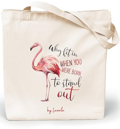 Loxato Jutebeutel Bedruckt - Stofftasche Baumwolle - Einkaufstasche Damen | Stoffbeutel, Baumwolltasche 100%, Canvas-Stoff 220 g/m2, Lange Henkel 70cm, Tragetasche, Einkaufsbeutel
