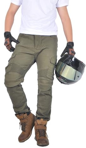 oFzimTo Pantaloni Moto Uomo con Protezion, Jeans Moto Elastico, Invernale/Estivo, Vari Colori Disponibili (ArmyGreen,L)