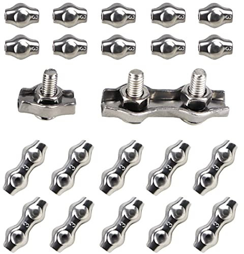 FERCAISH 20 Stück Edelstahl 304 Drahtseilclip-Kabelklemme, 10 Stück Simplex Einzelbolzen-Drahtklemme und 10 Stück Duplex 2-Pfosten Kabelklemme Seilklemme für 1/16 Zoll Durchmesser Drahtseil