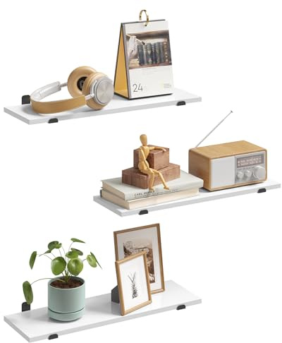 EUGAD Wandregal 3er Set, Schweberegal 60cm Weiß, Regale für Wände | Regal Wand für Wohnzimmer, Küche, Arbeitszimmer, Badezimmer, Wandboard mit Belastbarkeit 15 kg/Ebene
