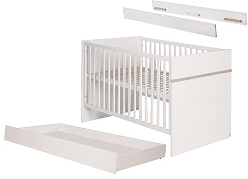 roba Bettset 'Moritz‘ 70x140 cm inkl. Lattenrost, Umbauseiten und Bettkasten, weiß/Luna Elm