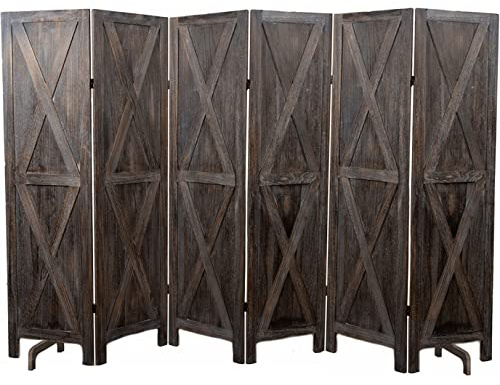 Premium Home 6-Panel Room Divider – Rustic Brown Barn Door, X Pattern Folding Privacy Screen, Partition Wall