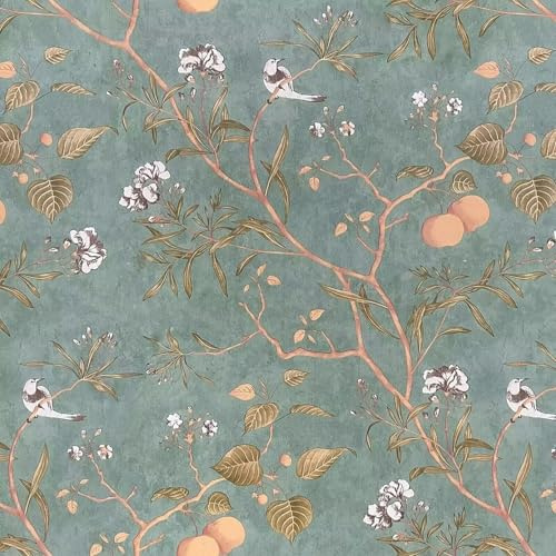 Laatse Green Floral Wallpaper Peel and Stick Bird Wallpaper 17.5 x 393 Vintage Contact Paper Waterproof Self Adhesive Removable Boho Floral Wall Paper for Bedroom Walls Cabinet Locker