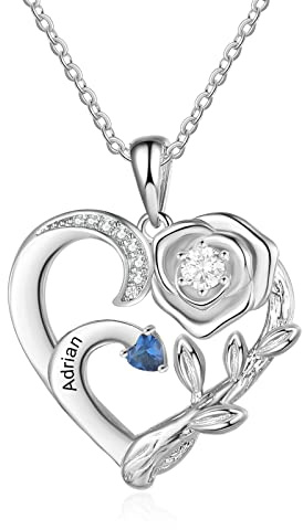 jewelora Damen Herz Silber Halskette Kette mit Namen Geburtsstein Personalisiertes Geschenk für Mama Tochter Oma Muttertag Weihnachten Valentinstag