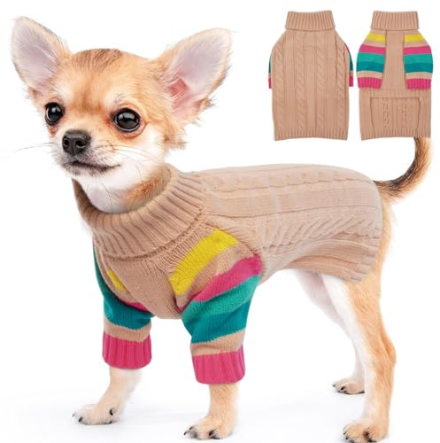 MHaustlie Kleiner Hundepullover, Warmer Hundesweater für kaltes Wetter, Strickwaren mit Rollkragen, Dicker Warmer Pullover, Hundesweater für Chihuahua, Bulldogge, Dackel, Mops, Yorkie (Hellrosa, S)