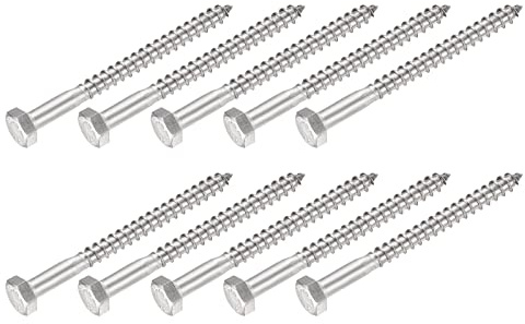 METALLIXITY Hex Tirefond Vis (M6x75mm)10pcs, 304 Inox Acier Autotaraudeurs Bois Boulons - pour Ménage Applications