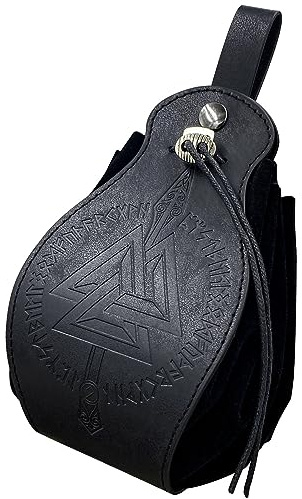 Medeltida viking bältespåse svart fuskläder bältesväska retro bärbar handväska med dragsko renässans tärningsväska för LARP Ren Faire, Svart, 3.74 x 7 inches, Spjut