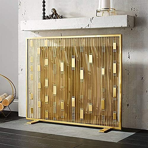 Funkenschutz, einteiliger Kaminschutz aus goldfarbenem Eisen – freistehender Funkenschutz mit Metallgeflecht, 80 cm hoch The New