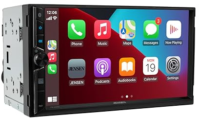 JENSEN J3CA7W 7-inch Certified Apple CarPlay Android Auto Wired or Wireless | Double DIN Touchscreen Car Stereo Radio | Bluetooth | Backup Camera Input | USB Playback & Charge