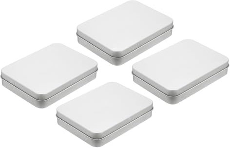 sourcing map Metal Tin Box Container, 4Pcs 4.5x3.4x0.9 Inch Silver Mini Portable Metal Rectangular Empty Hinged Tins Box with Lid for Candy Tins Gift
