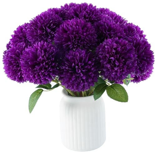 Hananona 12 crisantemi artificiali, fiori viola, fiori finti in seta, vintage, per decorazione della casa, decorazione per interni, composizione floreale da tavolo, centrotavola (12, viola)