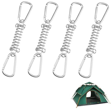 4 Stück Zugfedern mit Haken,Zugfeder Sonnensegel Befestigung Zubehör Set | Spannfedern Spanner Befestigungen,Edelstahl Befestigungszubehör,für Camping Beschwerte Zelt Federschnalle,Markisen Karabiner