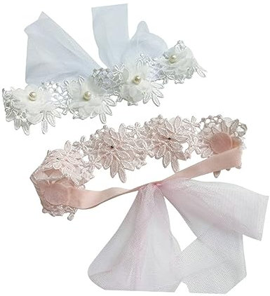 GARVALON 2stücke Teiliges Mädchen Haarband Mit Spitze Perlen Blumen Verstellbar Hautfreundlich Weiße Pinke Kopfbedeckung Für Geburtstag Feiertage Taufe Und Festliche Anlässe