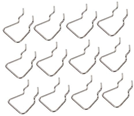 HOMOCONO 12pcs Stainless Steel Perforated Pegboard Hooks for Tool Display Rack, Single and Display Shelf Hooks for Workshop and Shed Organization