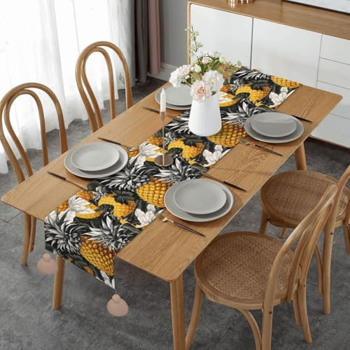 Camino de mesa para mesa de comedor, hoja de palma, piña, camino de mesa de cáñamo de imitación, camino de mesa de otoño, decoración de mesa de fiesta, 36 x 152 cm