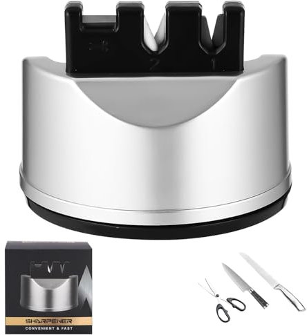 Afilador Cuchillos Zaxiva 3-Estapas Manual, Afilador de Cuchillos Profesional con Succión, Acero de Tungsteno para Afilado Grosso, Cerámica para Terminación, Ideal para Cuchillos y Tijeras