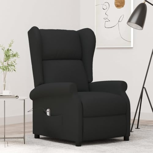 Gecheer Sillón orejero reclinable eléctrico Tela Negro,Sillón de Televisión Relax Descanso,Asiento para Salón Hogar