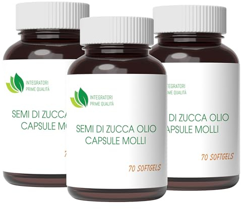 Semi di Zucca Olio Capsule Molli - 210 Softgels - Acido Linoleico Acido Oleico Omega 3-6-9 da Olio Spremuto a Freddo - 1 Perla al dì