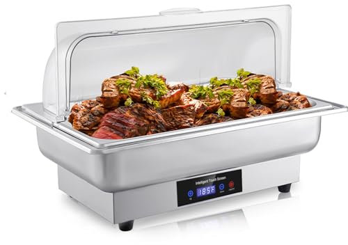 Huxibai Chafing Dishes per buffet, scaldabagno elettrico, vassoio riscaldante per alimenti con indicatore di controllo della temperatura – 9 Qt Chafing Dishes in acciaio inox, riscaldato a buffet