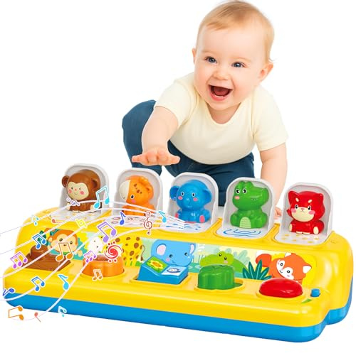 Libay Pop up Toys for 1 Year Olds Girls Boys Montessori Baby Toys with Music & Light, Animal Sound Early Development Interactive Toys Gifts for Toddlers 1 2 3 4 Year Old
