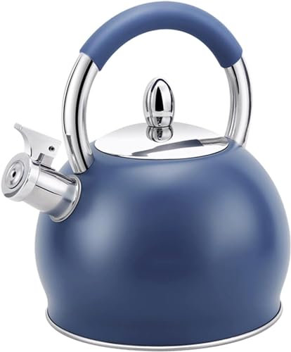 Vintage Stainless Steel Whistling Tea Kettles,3L Tea Kettle for Stovetop,Teapots with Cool Touch Ergonomic Handle for Induction,Gas,Electric,Halogen,Radiant blue-3L (Blue 3L)