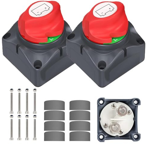 Batterie Trennschalter 12V 24V 48V 2PCS Batterieschalter Auto Batterie Hauptschalter Batteriewahlschalter Akku Master Switch für Boot Auto Motorrad Marine Caravan Yacht Bus Boot
