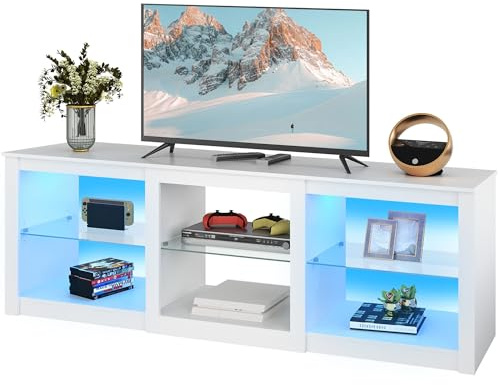 WLIVE TV Schrank Weiss, Lowboard mit 22 Farben LED-Beleuchtung und Offenen Fächern, TV Board für 55 60 65 70 75 Zoll Fernseher, HiFi-Schrank, 166 x 39 x 56 cm, Weiß