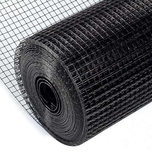 AggFencer 40,6 cm x 7,6 m PVC-svart nätstängsel, 1 mm trådtjocklek 12,7 x 12,7 mm, maskstorlek, hönstråd, nätnät, fågelnät