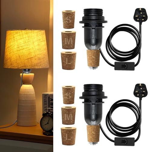 2 Packs E14 Bottle Lamp Kit, 240CM Cable, Bottle Lamp Adaptor Kit, Including 3 Sizes of Stoppers, Light Fittings for Bottles, Table Lamp Kits Do It Yourself UK for Various Bottles, Black