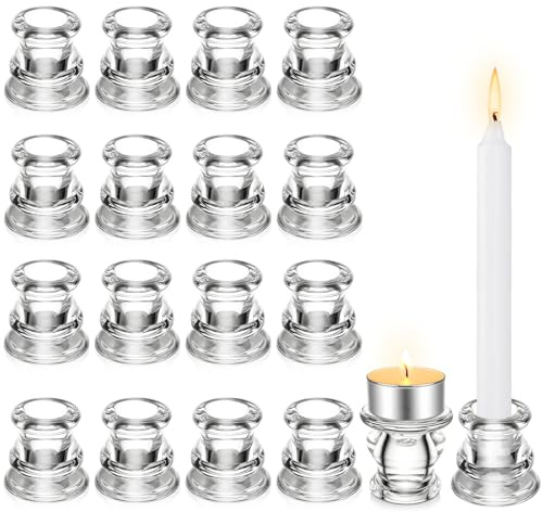 OSTWOLKE Kerzenhalter Glas, 18er Set 2-in-1 Kerzenständer Stabkerze Teelichthalter, Eleganter Klein Stabkerzenhalter für Tischdeko - Deko für Zuhause, Wohnzimmer, Hochzeit & Weihnachten