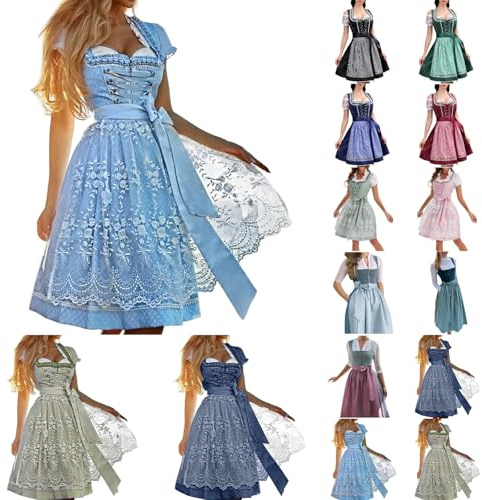Dirndl Damen Midi Trachtenkleid Elegant Dirndlschürzen - Dirndlschürze Lang Oktoberfest Dirndl-Komplettsets Kleider Dirndlkleid Trachtenmode Trachtenrock Kleid schürze Dirndelkleider Grosse Grössen