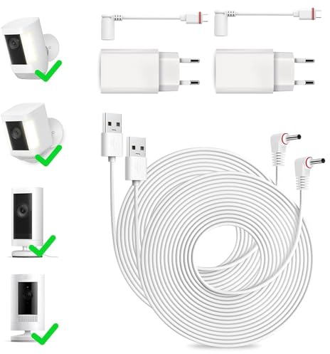 2 st lång 7,6 m strömkabel och adapter, strömkabel och adapter, laddningskabel för ring, USB-C-laddningskabel, kompatibel med Ring Spotlight Cam Plus/Pro och Stick Up Cam