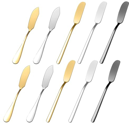 HEUIOP 10 Pcs Butter Knife Stainless Steel Butter Knives Smooth Rounded Edge Spreader for Cream, Cheese, Appetizers, Jam & Spreads (Gold, Silver, Black)