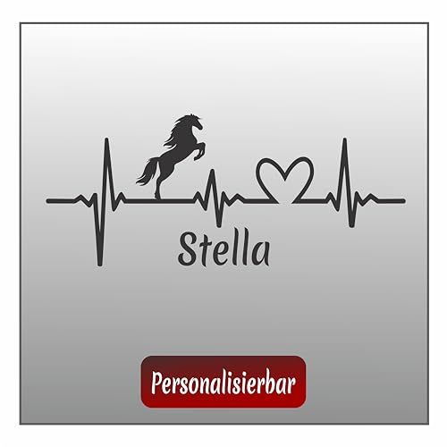 Autoaufkleber Pferd personalisiert | Herzschlag Pferd Sticker mit Name | Pferdeaufkleber für Auto & Pferdeanhänger | wetterfest & UV-beständig | Geschenk für Reiterinnen