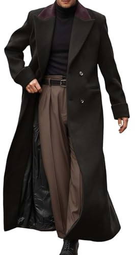 Abrigo de invierno largo para hombre, abrigo de lana con doble botonadura, elegante solapa de entretiempo, abrigo grueso de invierno, monocolor, tiempo libre, otoño, negocios, chaqueta de invierno