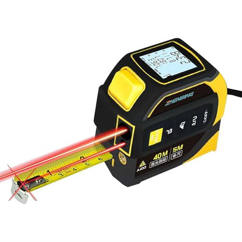 Almighty Ruler Mètre ruban 4 en 1, mètre numérique de 60 m, outil avec grand écran LCD, rechargeable, pour bricolage, construction, usage professionnel et bleu