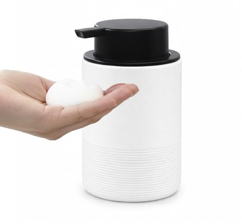 Blissilk 300ml Dispensador Espuma Jabón Baño de Resina, Dispensador Jabón Baño Rellenable Elegante para Baño, Dispensador Jabón para Champú, Jabón de Manos y Limpiador - Blanco