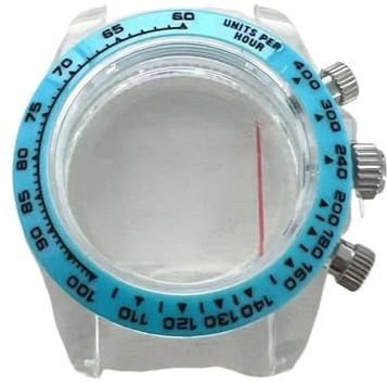 NLNKDTDPAK 39mm enkelt mode safirglas klockfodral Transparent plastklockfodral Passar for VK63 Quartz Movement(Blue)