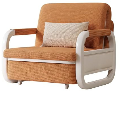 Hopfällbar Bäddsoffa Fåtölj med Mjukt Plyschtyg och Förstärkt Metallram Multifunktionell Sovfåtölj Platsbesparande Design för Lägenhet Gästrum(Orange)