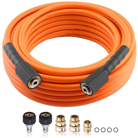 maXpeedingrods 50FT/15M 1/4 High Pressure Washer Hose Kit 5800 PSI(Orange) | Super Flexible Kink Resistant Extension Includes Leak-Free M22 Female 3/8 Quick Connect Adapters, Fits Most Power Washers
