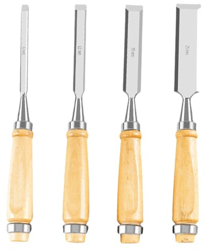 Ciseau À Bois 4 Pièces À Tranchant Biseauté | Pour Travail du Bois Outils à Biseau pour la Menuiserie, la Sculpture, la Fabrication de Meubles, la Rénovation et le