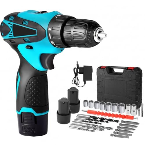 Avvitatore Trapano a Batteria 12V Ricaricabile con 2 Batterie, Mandrino Autoserrante 10 mm, Set Accessori e Valigetta – Ideale per Fai da Te e Casa