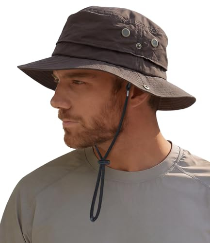 Hat Hut Sonnenhut für Herren, Wasserdichter Fischerhut, LSF 50+ breite Krempe, Regenhut, Outdoor Bucket Hat, Wandern, Allwetter (DE/NL/SE/PL, Alphanumerisch, Einheitsgröße, Kaffee)